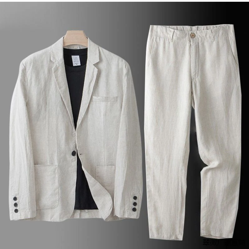 Men's Casual Button Cardigan and Pant Set Beige
