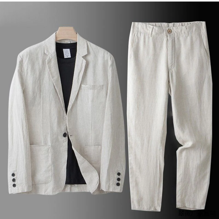 Men's Casual Button Cardigan and Pant Set Beige