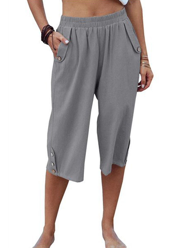 Women's Casual Cotton Elastic Waist Capris