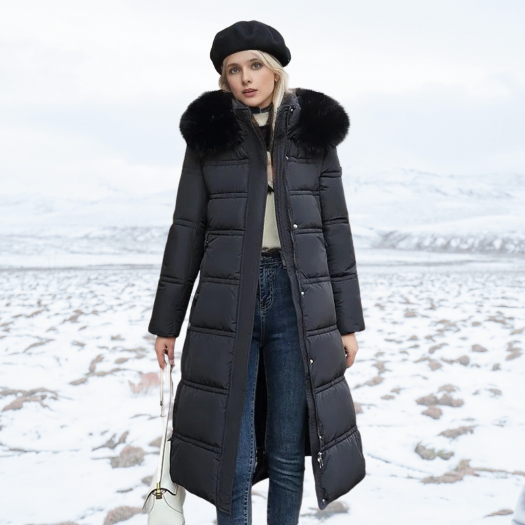 Luxurious Winter Jacket for Women Black fur collar