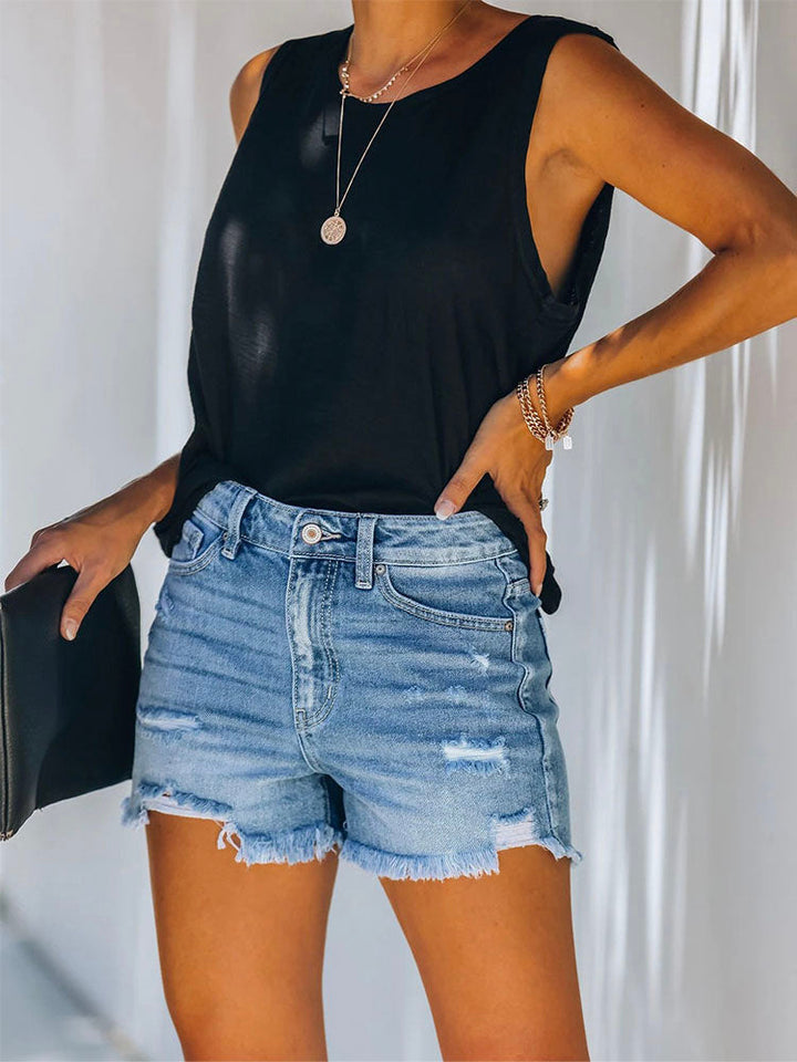 Women's Distressed Jean Shorts with Frayed Hem