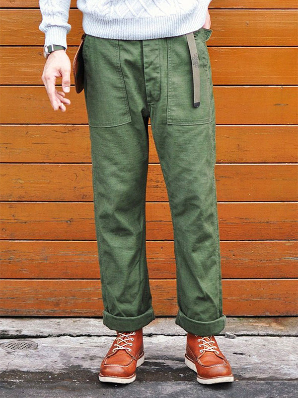 Men's Straight Casual Pants Inspired by Military Fatigue Style