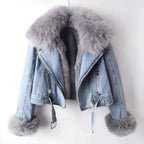 Urban Elegance Denim & Fur Jacket Light Blue