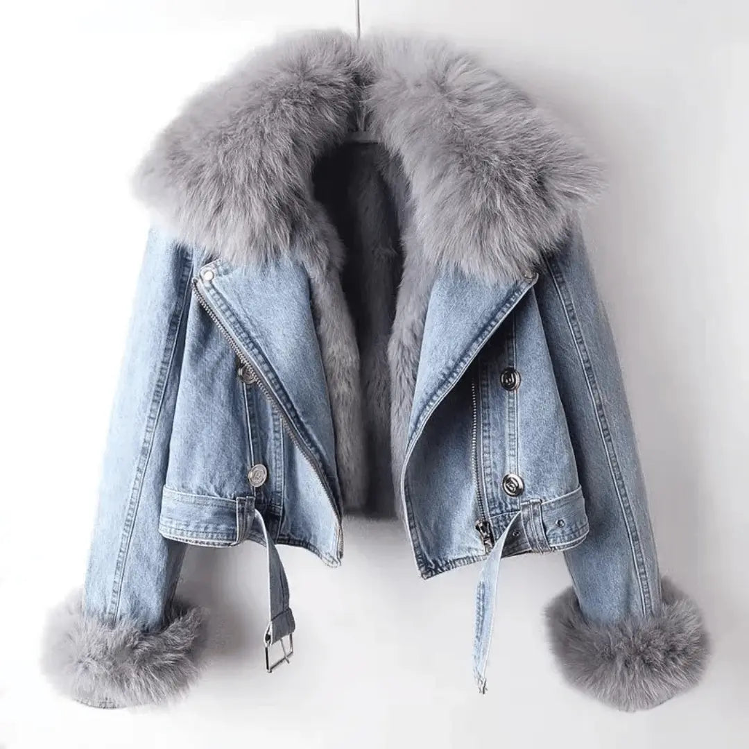 Urban Elegance Denim & Fur Jacket Light Blue