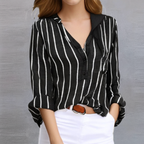 Women's Chic Vertical Stripe Blouse Black