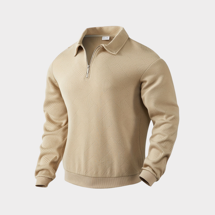 Men's Textured Knit Half-Zip Collared Sweatshirt Khaki
