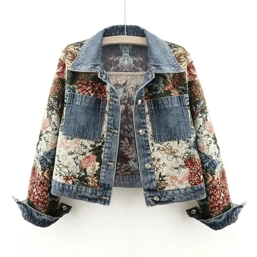 Floral Denim Jacket for Women Dark Blue
