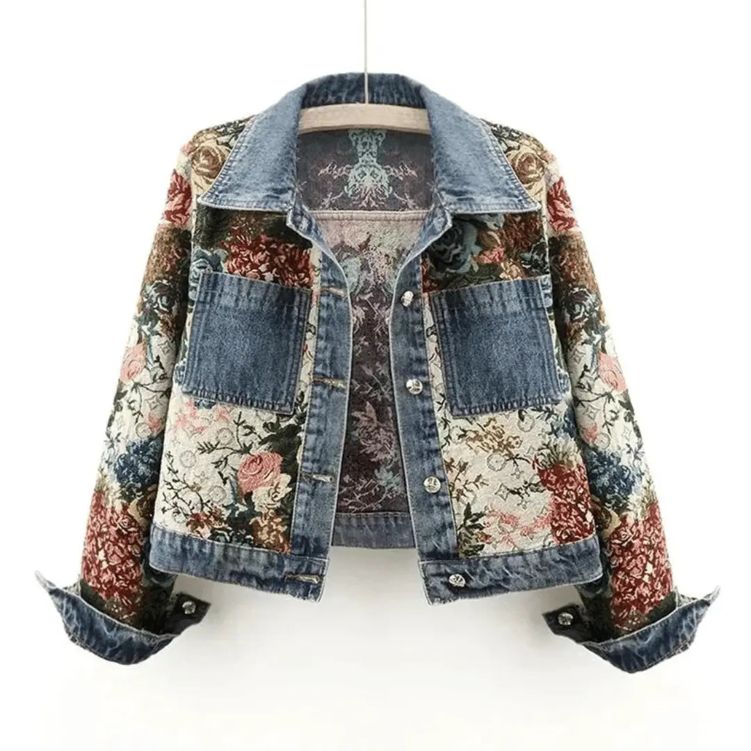 Floral Denim Jacket for Women Dark Blue