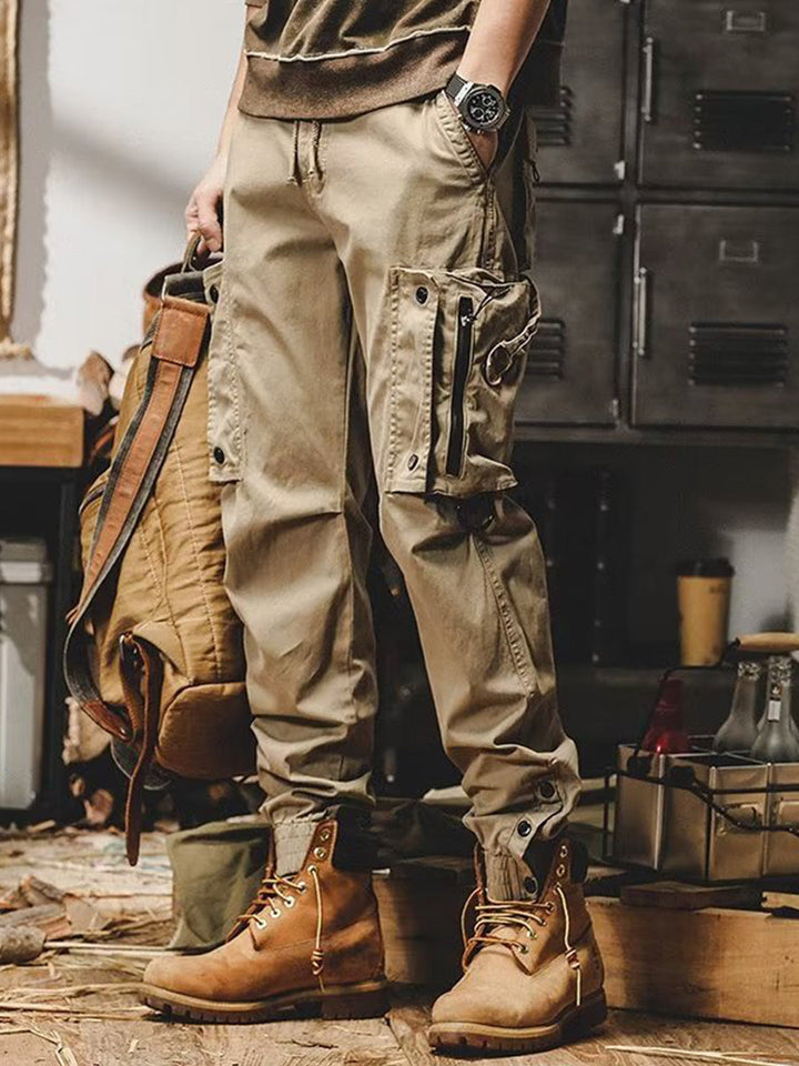 Men's Loose Fit Cargo Pants with Zipper and Snap Closure