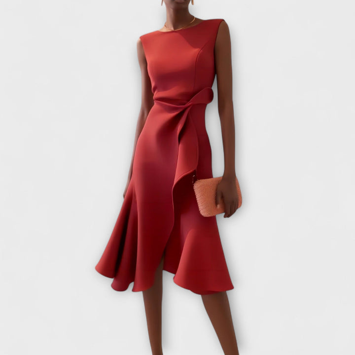 Drapiertes asymmetrisches Midikleid für Damen