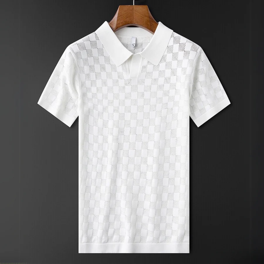 Men's Checkered Knit Polo Shirt-MODAUTLET