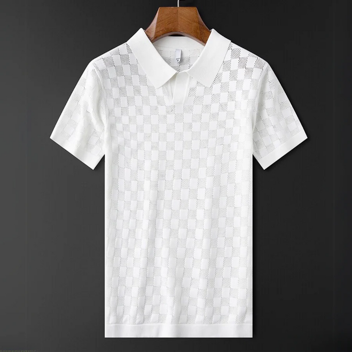 Men's Checkered Knit Polo Shirt-MODAUTLET