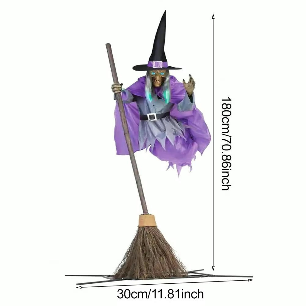 Decoração de Bruxa Voadora em Tecido, com 1,8 Metros, para o Halloween, com Estaca de Fixação ao Solo
