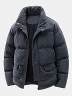 Stylish Corduroy Puffer Jacket Gray