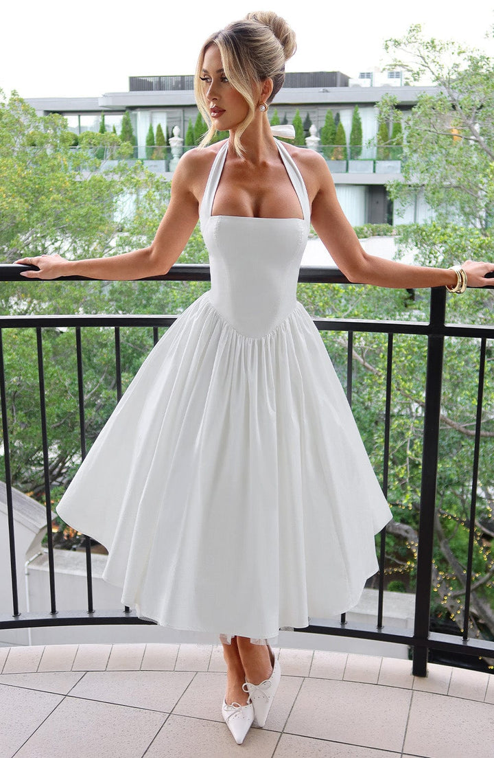 Ariana | Women's Halter Midi Dress for Wedding Guests