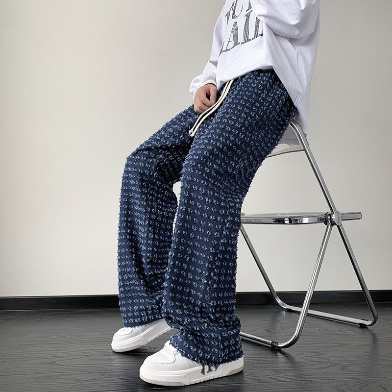 Men's Wide Leg Distressed Pants with 3D Texture for Comfort-MODAUTLET