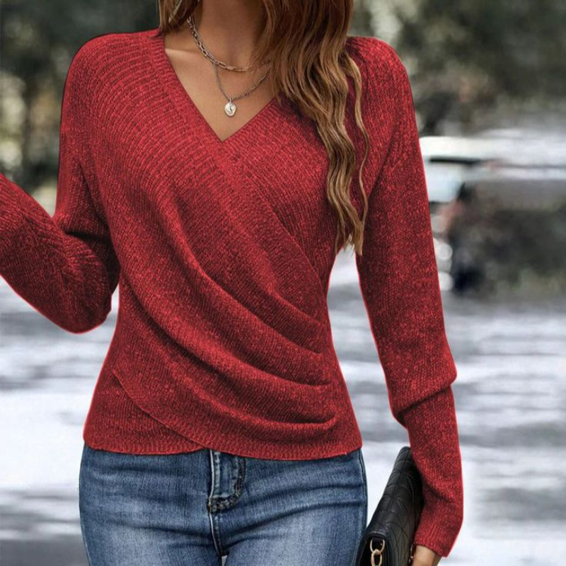 Women's Elegant V-Neck Sweater Red