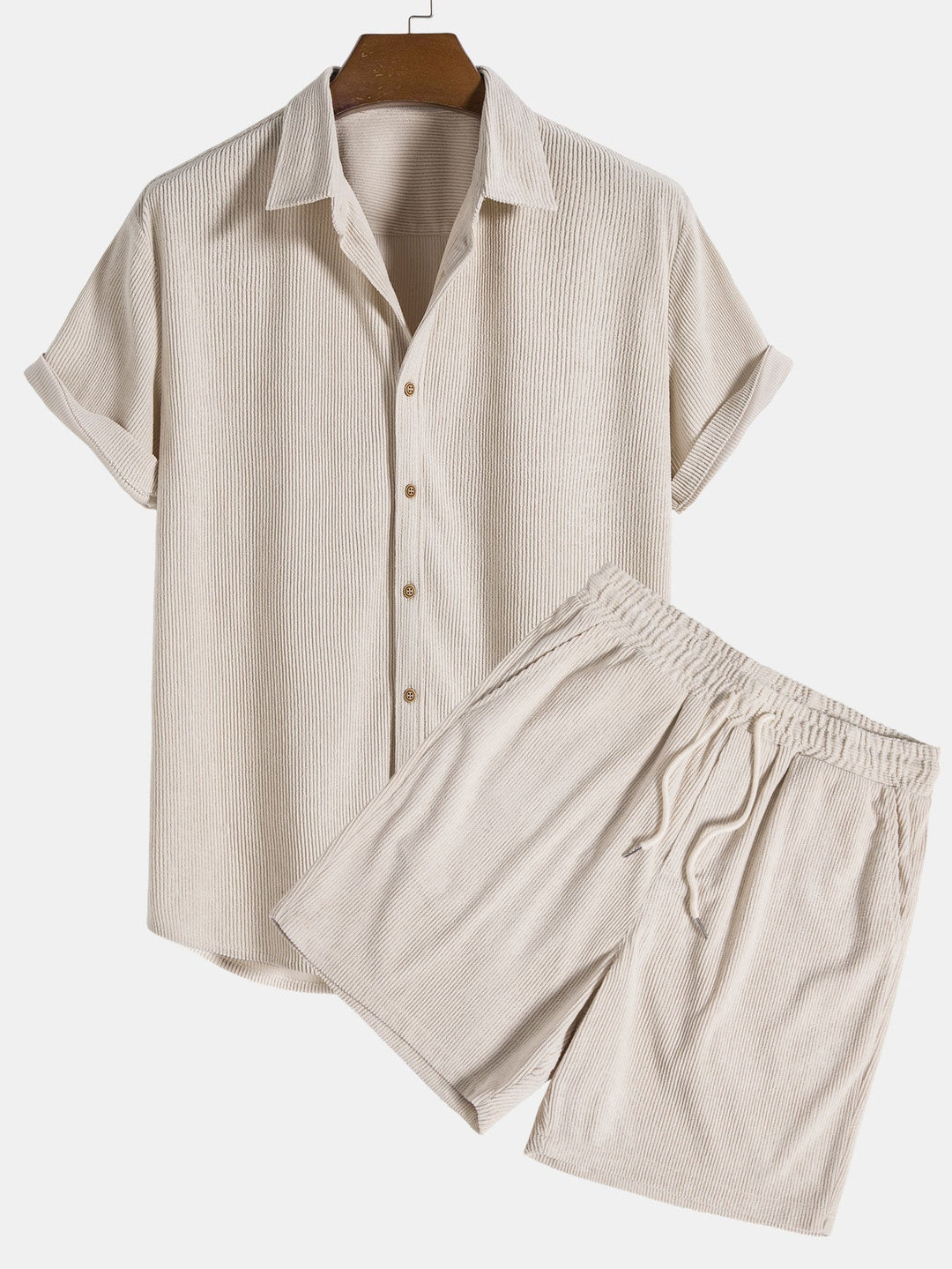 Conjunto de Camisa y Pantalones Cortos de Verano para Hombre - Atuendo Elegante de Dos Piezas
