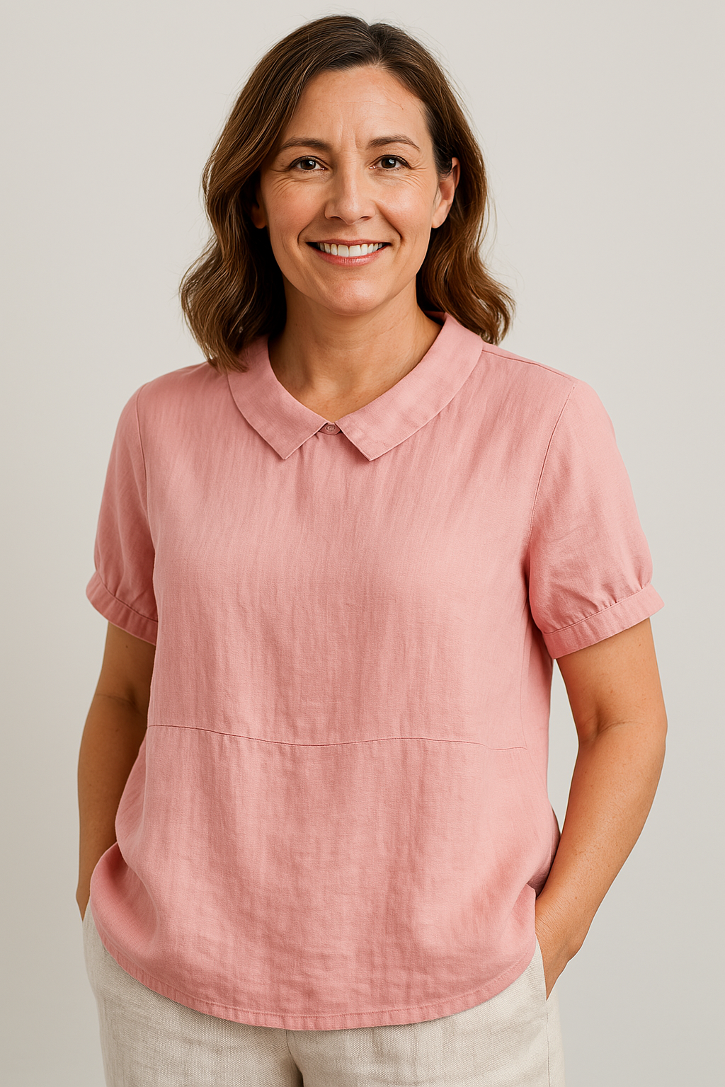 Womens Simple Collared Shirt Light Pink