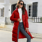 Women Slim Fit Cotton Padded Jacket Hooded Winter Coat Red