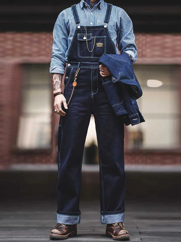 Men's Vintage-Inspired Indigo Denim Work Overalls