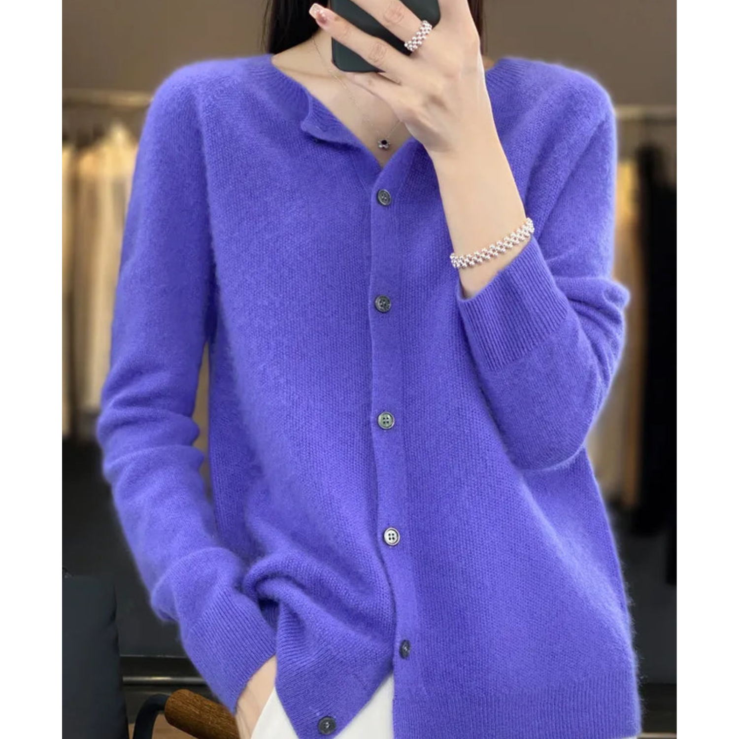 Cozy Cashmere Blend Wool Cardigan for Women Dark blue