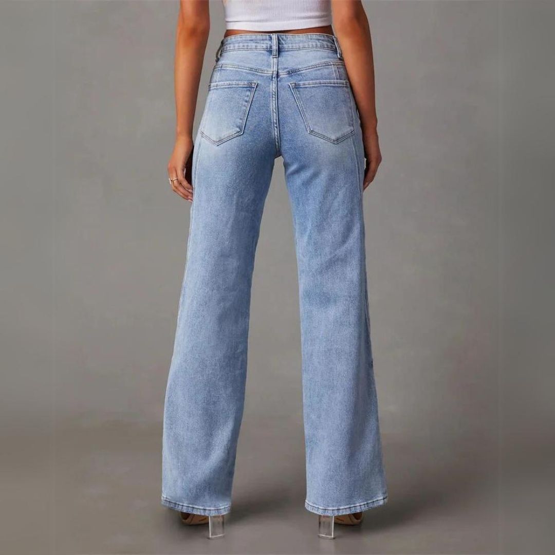 Jeans de mezclilla para mujer, de tiro alto y pierna recta