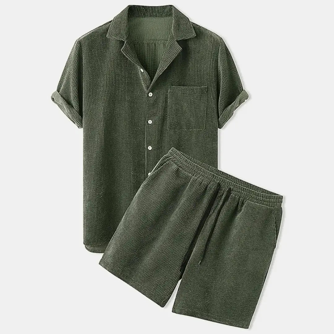 Retro Corduroy Casual Set Green