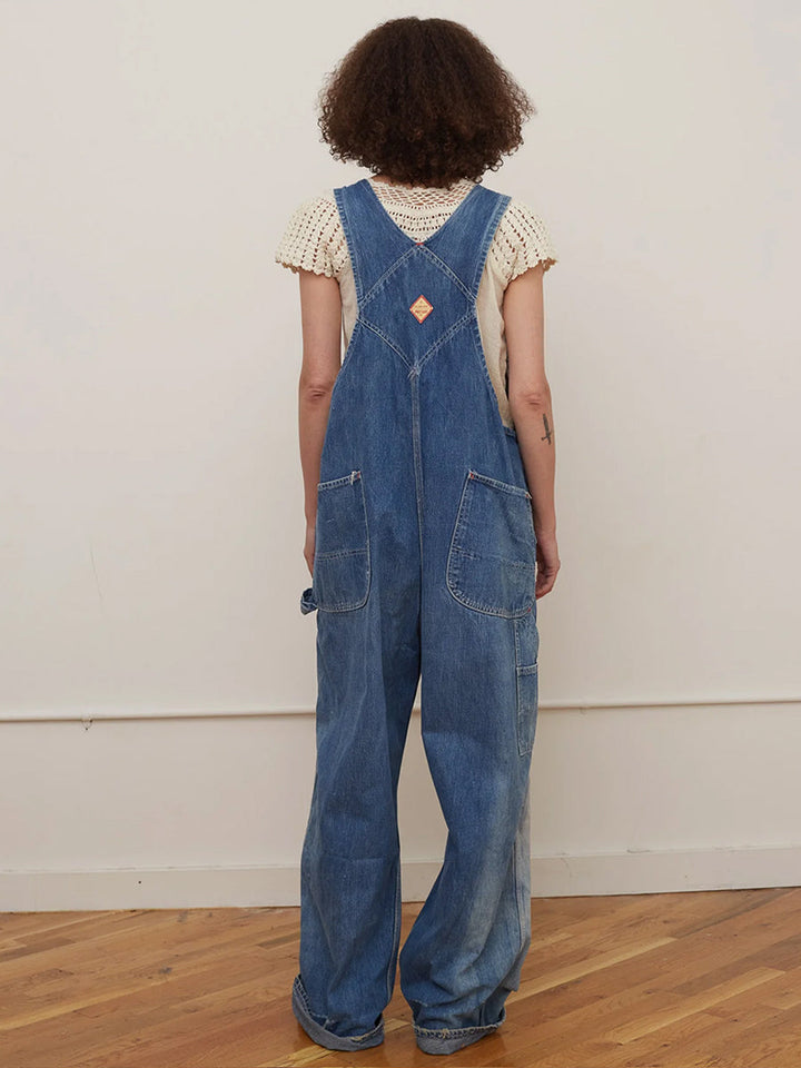 Salopette con pettorina a gamba larga effetto vintage da donna