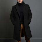 Men's Knee-Length Tailored Overcoat – Elegant Comfort Black