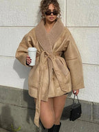 Warm Lambswool Leather Jacket For Women Fur Lined Winter