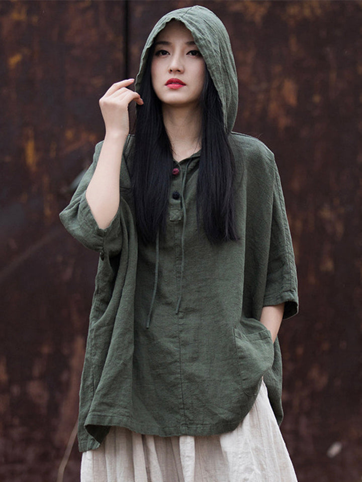 Damen Oversize Hoodie aus Baumwolle und Leinen für den Alltag