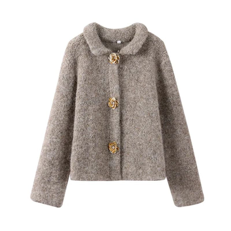 Women's Cozy Cropped Collared Cardigan – Stylish Comfort Gray