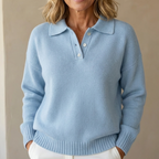 Women's Buttoned Collar Sweater Blue