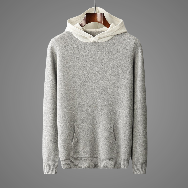 Men's Alpaca Merino Wool Hoodie Gray-White