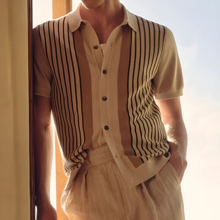 Men's Vintage Striped Summer Polo Shirt-MODAUTLET