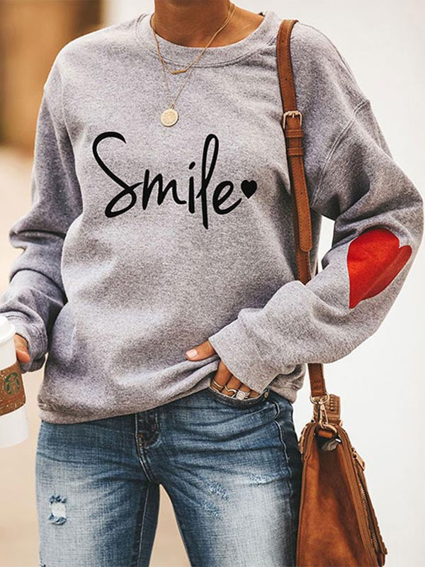 Women's Casual Sweatshirt with Smile Print Design