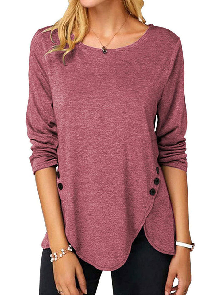 Damen Langarm-Button-Up-T-Shirt mit asymmetrischem Saum