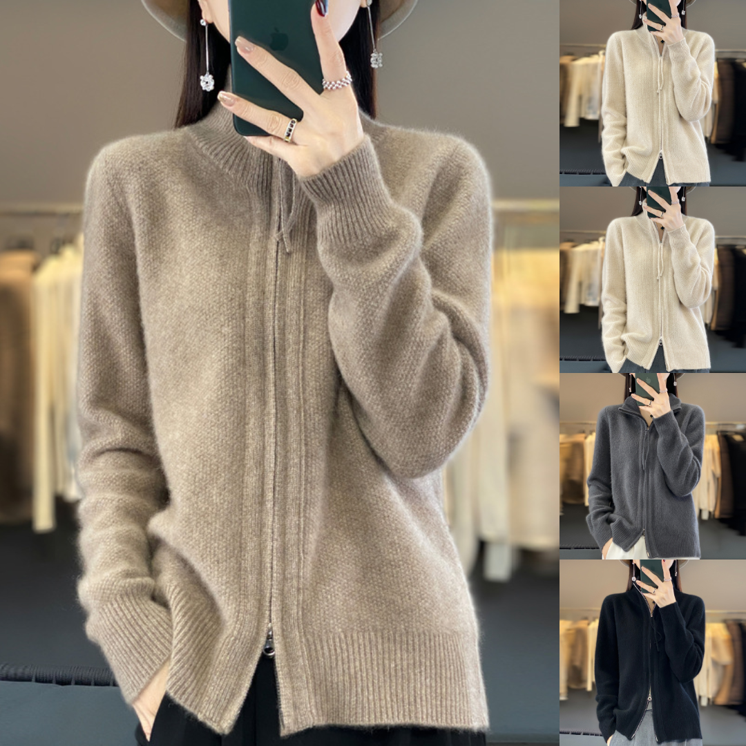 Cozy Wool Cashmere Zip Cardigan-MODAUTLET