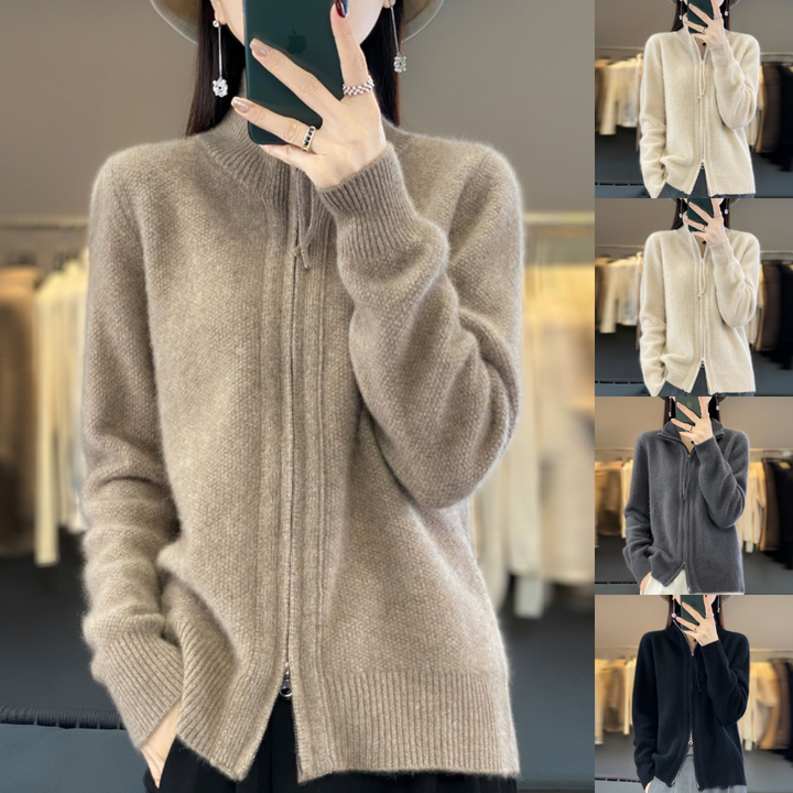 Cozy Wool Cashmere Zip Cardigan-MODAUTLET