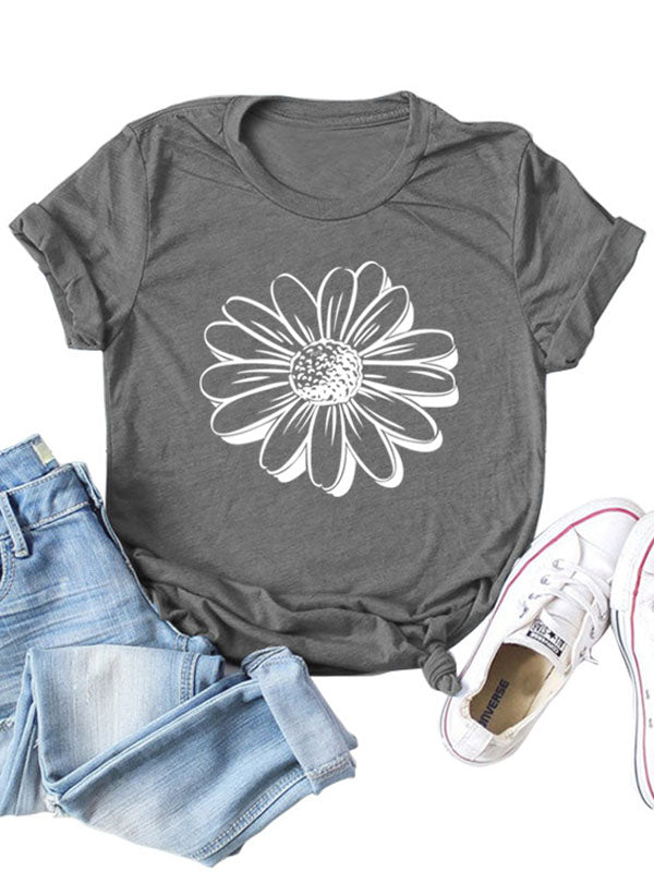 Damen T-Shirt mit Sonnenblumenblüten-Grafikdruck