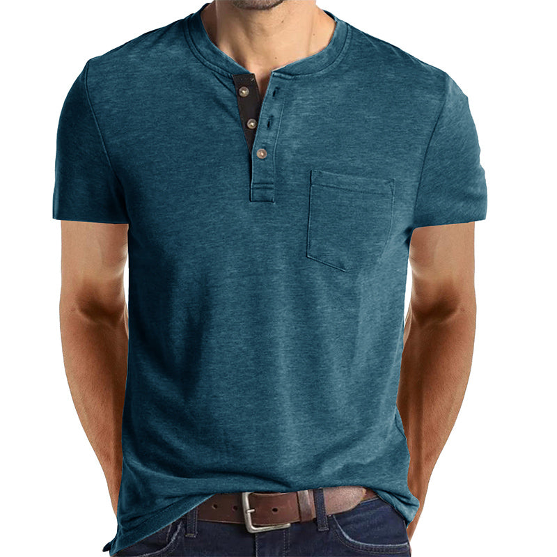Men's Casual Short Sleeve Pocket Henley T-Shirt