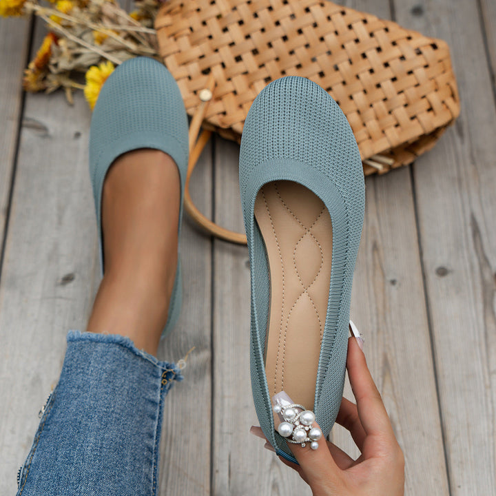 Women's Slip-On Flats with Round Toe and Knit Mesh Design-MODAUTLET