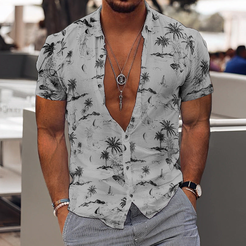 Men's 3D Printed Short Sleeve Lapel Shirt