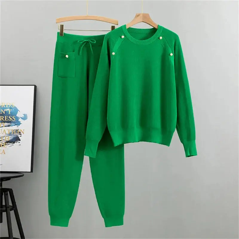 Luxe Pearl Knit Set Green