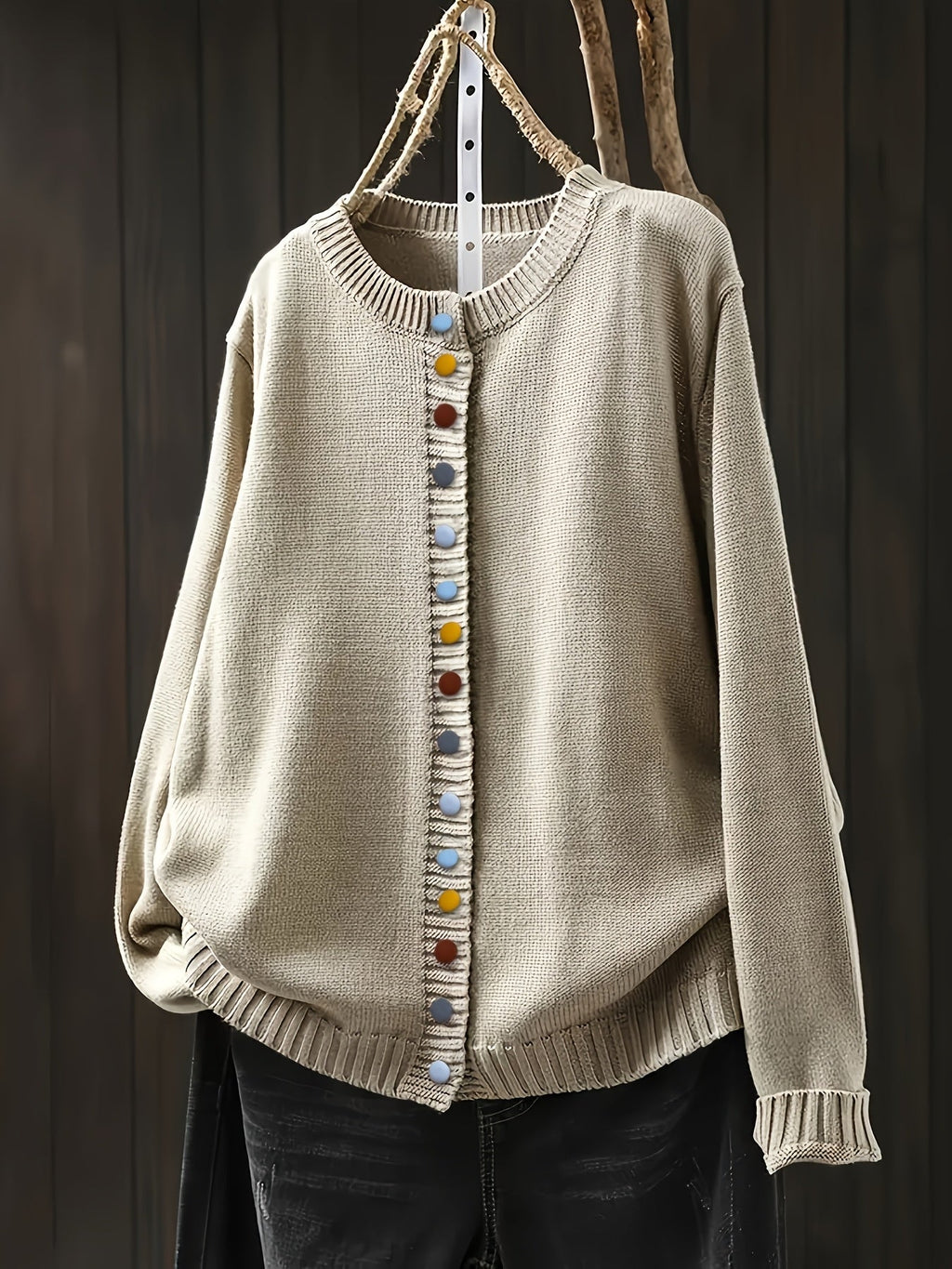 Cozy Button Cardigan – Soft Everyday Layering Essential Beige One Size