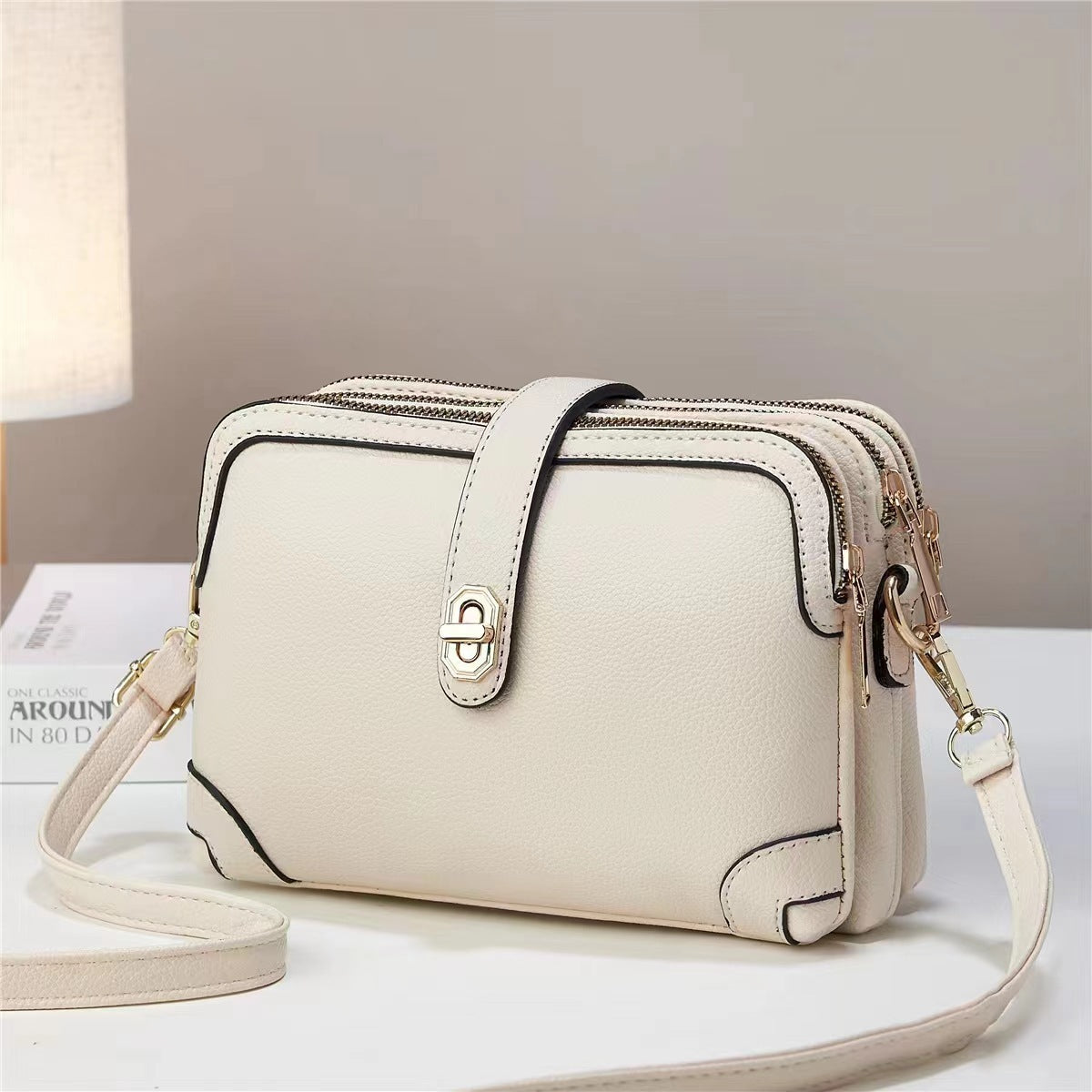 Elegant Multi-Layer Soft Leather Handbag Beige