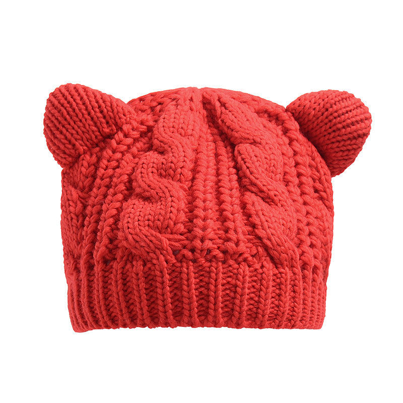 Gorro tejido a mano con orejas de gato 3D lindo para uso en invierno