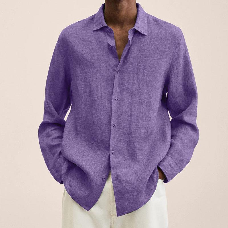 Breathable Linen Shirt For Men Lightweight Casual Style Purple