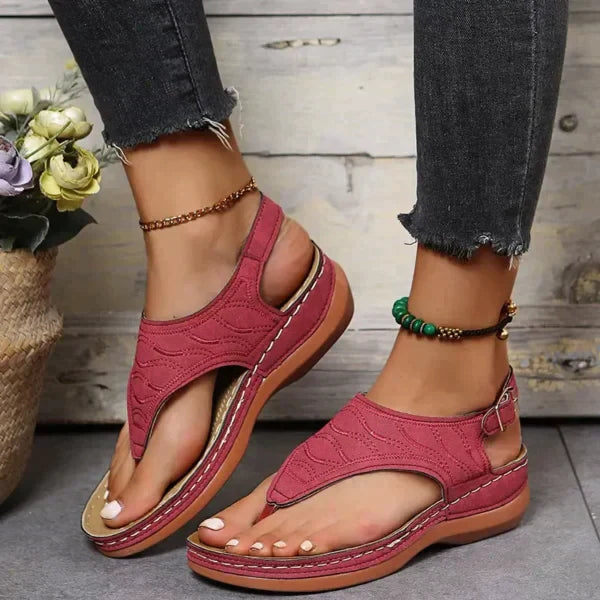 Comfortable Women's Strappy Leather Sandals - Stylish Footwear Red